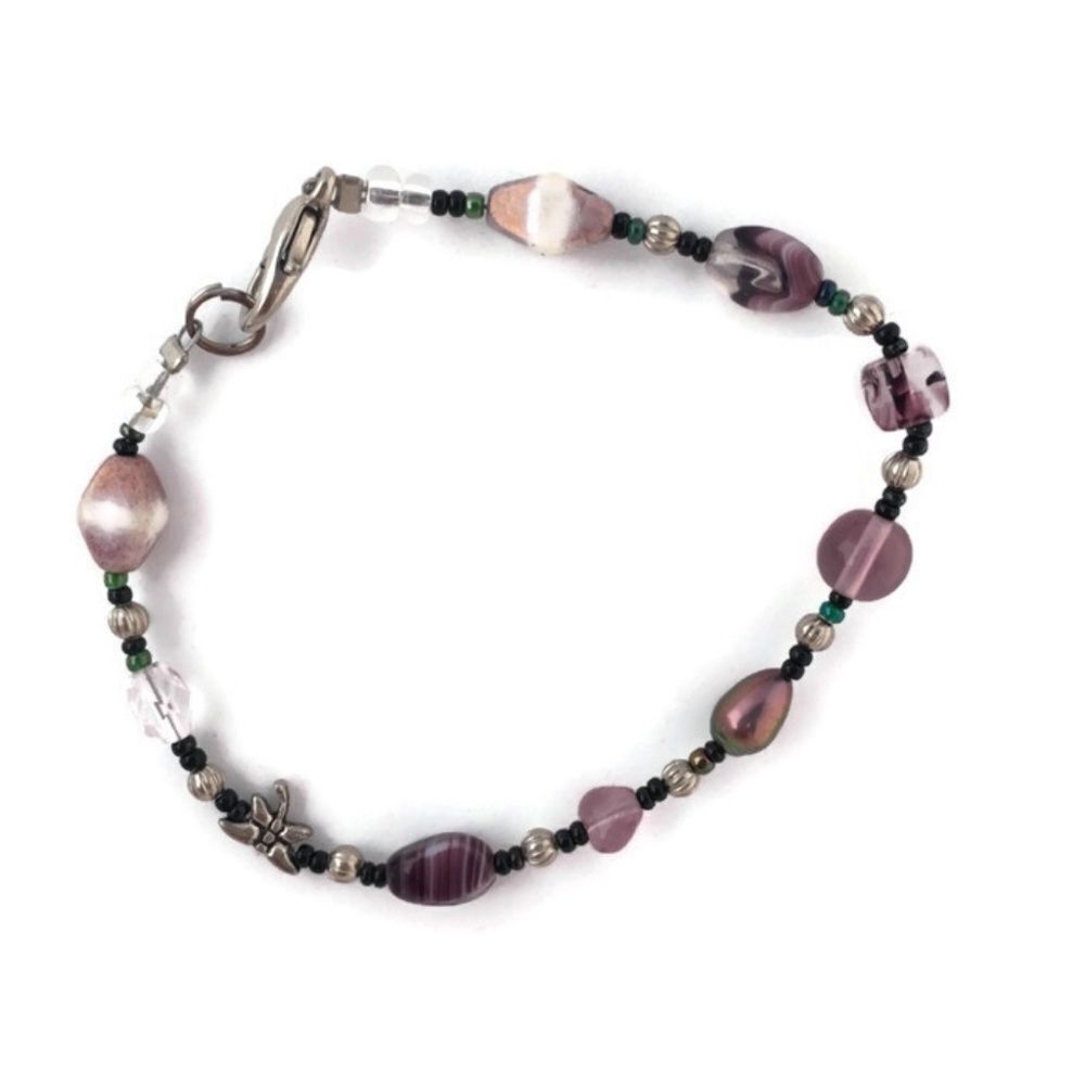 Purple stones and beaded bracelet hook clasp